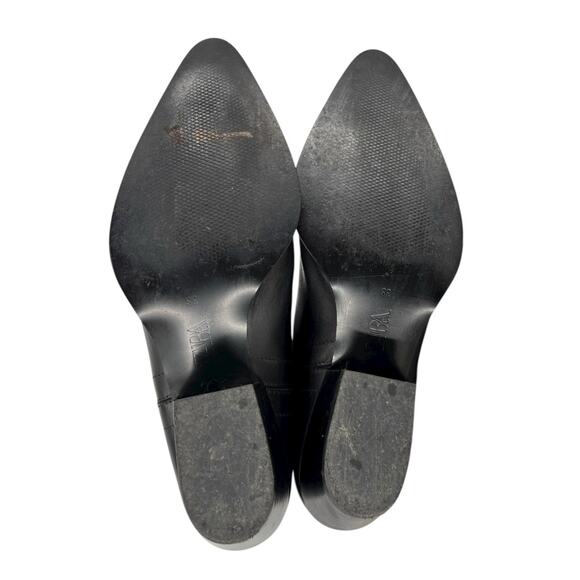 Zara Tall Western Leather Boots Black Womens Size 7.5 Point Toe Cowgirl - Picture 14 of 16